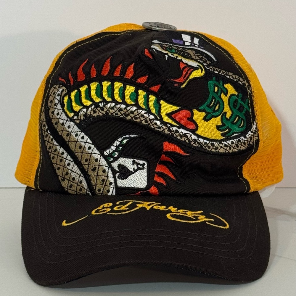 Ed Hardy Hat Cap Black Snake Cards Baseball Trucker Mesh Mens Y2K